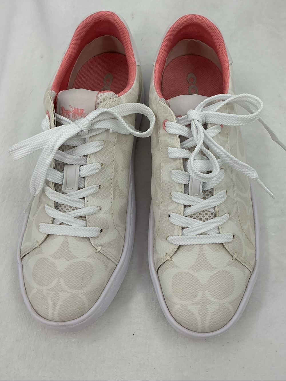 Coach Low-Top Signature Canvas Sneakers in White with Pink Lining B73
